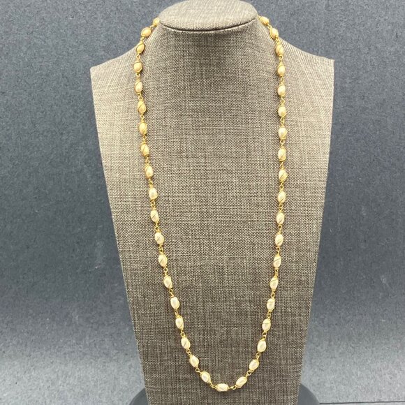 Napier Jewelry - Napier Gold Pearl Necklace 24 In Swirl Cage Oval Retro Vintage Classic Elegant